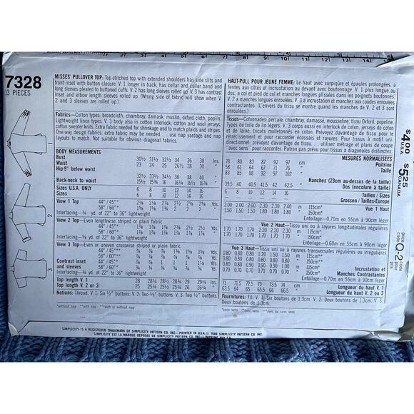 Simplicity 7328 Sewing pattern pullover top 1980s size 6 8 10 - Picture 3 of 5